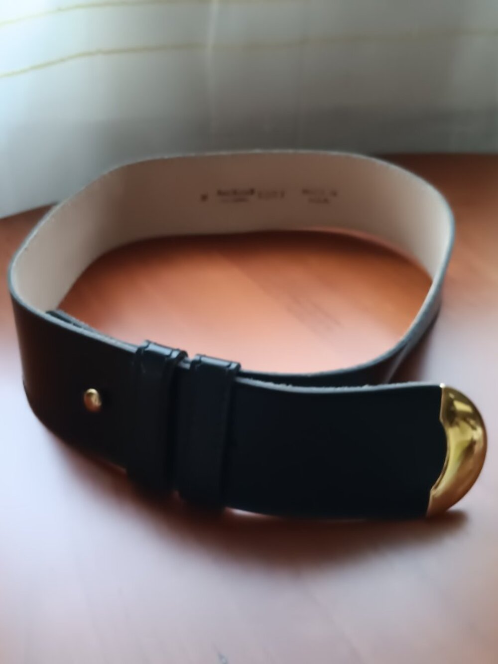 Black Leather Wide Waist Curved Jacket Belt Anne Klein II Size Medium